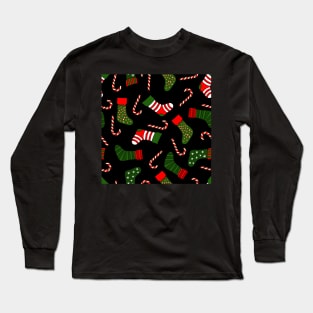 black christmas stockings candy cane xmas candies Long Sleeve T-Shirt